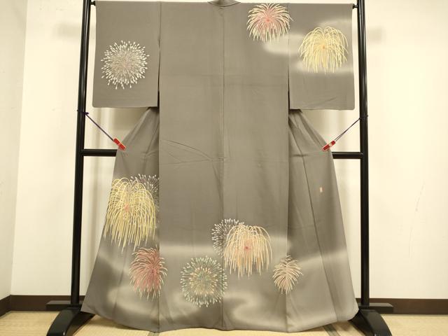 平和屋着物▽十日町　加賀草木友禅の第一人者　田村哲彦　訪問着　単衣　花火　暈し染め　金彩　正絹　逸品　DABJ3833du