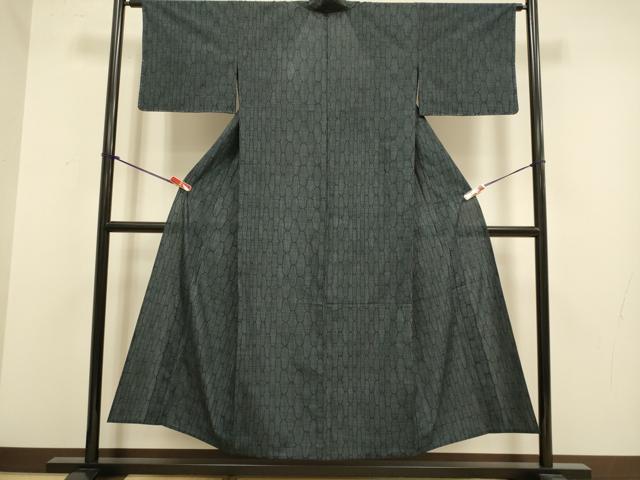平和屋着物▽小紋　単衣　幾何学文様　洗える着物　未使用　DABJ3836du