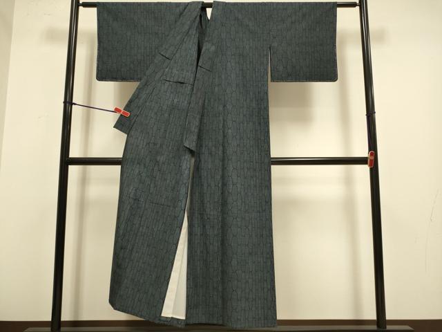 平和屋着物▽小紋　単衣　幾何学文様　洗える着物　未使用　DABJ3836du
