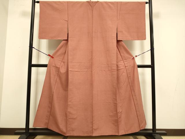 平和屋着物▽結城紬　単衣　茶色　正絹　逸品　DABJ3840du