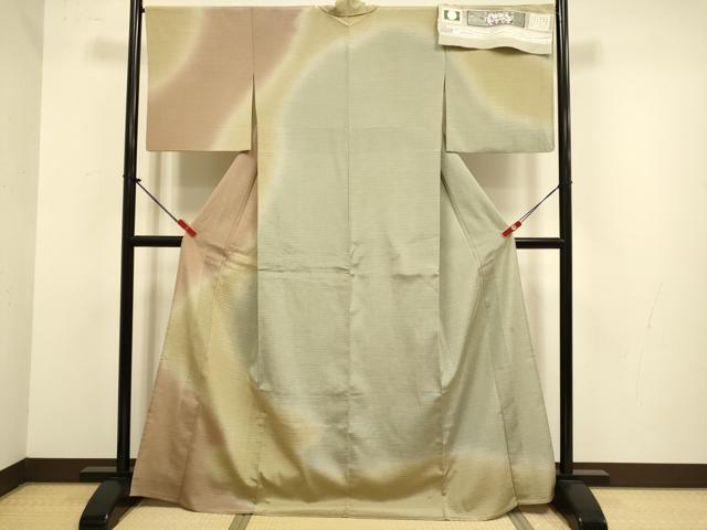 平和屋着物▽本塩沢　やまだ織　訪問着　単衣　染色作家　桐村博　霞文　証紙付き　正絹　逸品　DABJ3843du