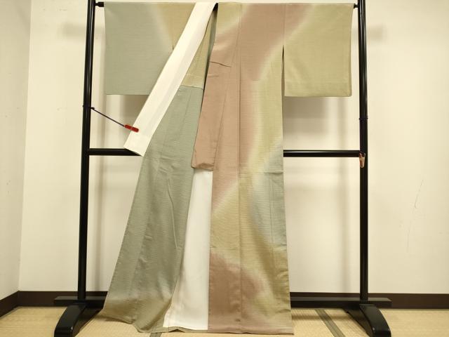 平和屋着物▽本塩沢　やまだ織　訪問着　単衣　染色作家　桐村博　霞文　証紙付き　正絹　逸品　DABJ3843du