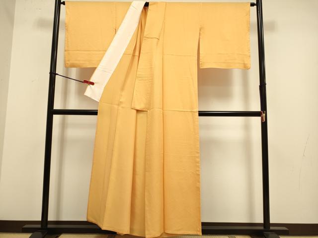 平和屋着物▽上質な色無地　単衣　菱地紋　紅鬱金色　正絹　逸品　DABJ3844du