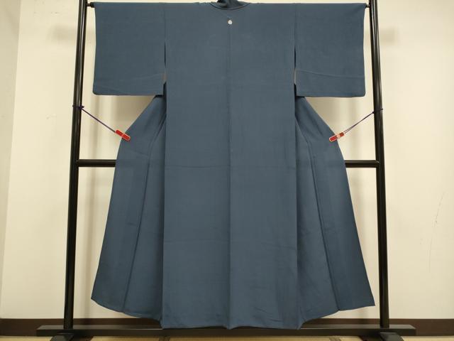 平和屋着物▽上質な色無地　単衣　青褐色　正絹　逸品　DABJ3847du