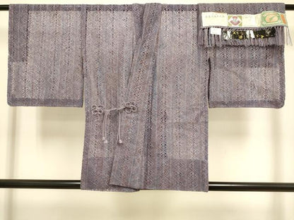 平和屋着物▽道中着　スリーシーズン　春夏秋　塵除け　本場奄美大島本金箔二重織泥染　間道　証紙付き　正絹　逸品　DABJ3849du
