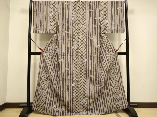 平和屋着物▽上質な小紋　単衣　紬地　花間道　正絹　逸品　未使用　DABJ3852du