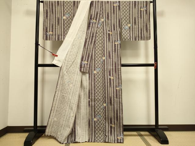 平和屋着物▽上質な小紋　単衣　紬地　花間道　正絹　逸品　未使用　DABJ3852du