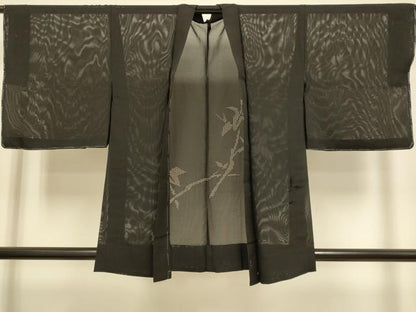 平和屋着物▽羽織　スリーシーズン　春夏秋　塵除け　枝葉文　黒地　正絹　逸品　未使用　DABJ3857du