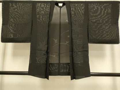 平和屋着物▽羽織　スリーシーズン　春夏秋　塵除け　楓文　黒地　正絹　逸品　未使用　DABJ3859du