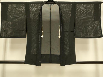 平和屋着物▽羽織　スリーシーズン　春夏秋　塵除け　黒地　正絹　逸品　DABJ3861du