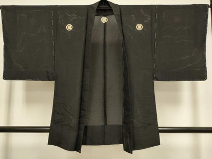 平和屋着物▽男性　黒紋付　羽織　スリーシーズン　春夏秋　塵除け　正絹　逸品　DABJ3870du