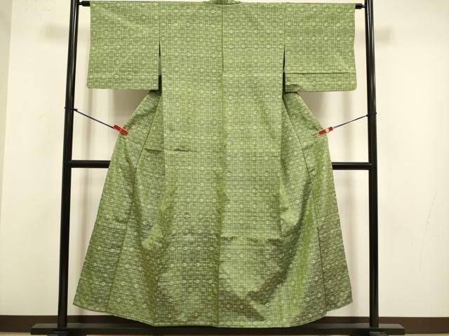 平和屋着物▽上質な紬　単衣　琉球絣文様　正絹　逸品　DABJ3872du