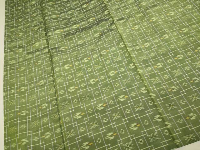 平和屋着物▽上質な紬　単衣　琉球絣文様　正絹　逸品　DABJ3872du
