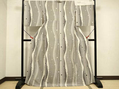 平和屋着物▽上質な小紋　単衣　箔散らし間道　反端付き　正絹　逸品　DABJ3874du