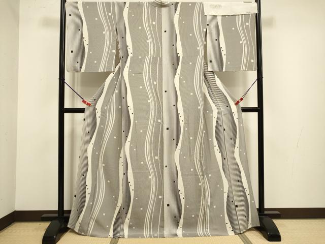 平和屋着物▽上質な小紋　単衣　箔散らし間道　反端付き　正絹　逸品　DABJ3874du