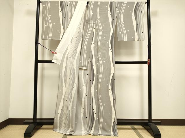 平和屋着物▽上質な小紋　単衣　箔散らし間道　反端付き　正絹　逸品　DABJ3874du