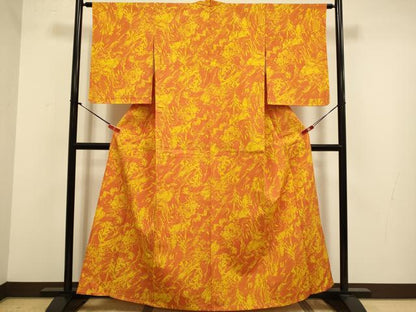 平和屋着物▽上質な小紋　単衣　紬地　風景文　正絹　逸品　未使用　DABJ3875du
