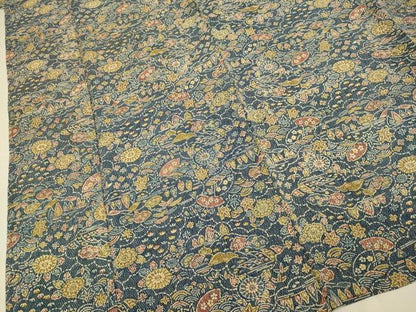 平和屋着物▽上質な小紋　単衣　型染　雲取花文　鬼しぼ縮緬　正絹　逸品　DABJ3877du