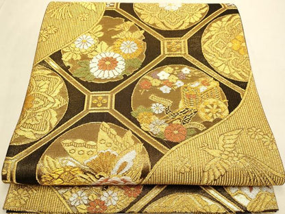 平和屋本店▼六通柄袋帯　蜀江鳳凰花蝶文　本金箔二重織　正絹　逸品　DABJ3880du