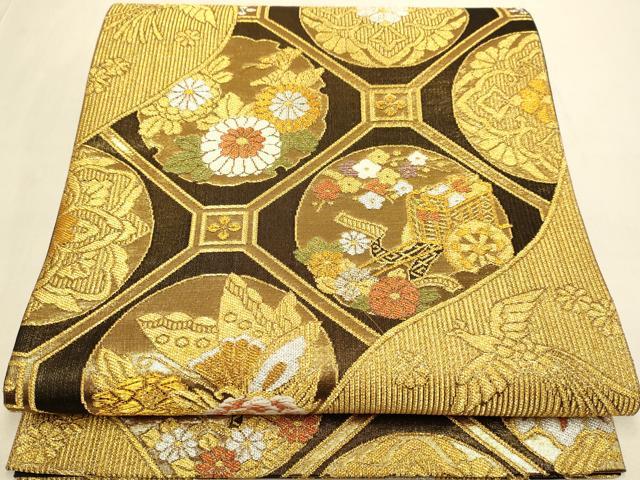 平和屋本店▼六通柄袋帯　蜀江鳳凰花蝶文　本金箔二重織　正絹　逸品　DABJ3880du