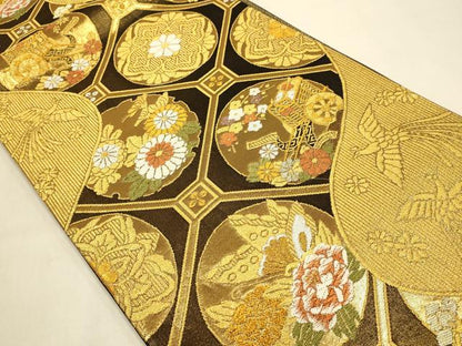 平和屋本店▼六通柄袋帯　蜀江鳳凰花蝶文　本金箔二重織　正絹　逸品　DABJ3880du