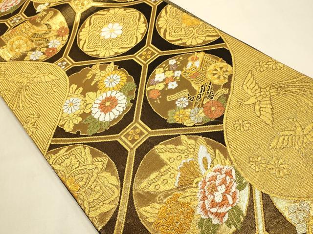 平和屋本店▼六通柄袋帯　蜀江鳳凰花蝶文　本金箔二重織　正絹　逸品　DABJ3880du