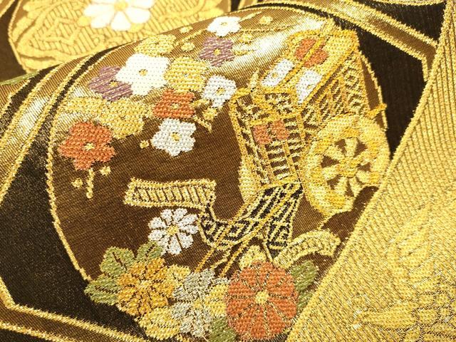 平和屋本店▼六通柄袋帯　蜀江鳳凰花蝶文　本金箔二重織　正絹　逸品　DABJ3880du