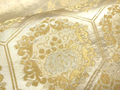 平和屋本店▼六通柄袋帯　亀甲桐文　本金箔　象眼二重織　彫金　正絹　逸品　DABJ3882du