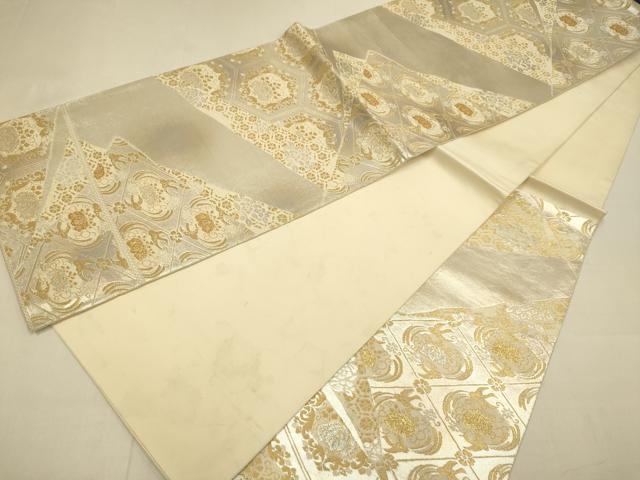 平和屋本店▼六通柄袋帯　亀甲桐文　本金箔　象眼二重織　彫金　正絹　逸品　DABJ3882du