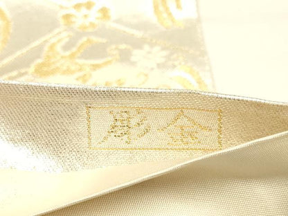 平和屋本店▼六通柄袋帯　亀甲桐文　本金箔　象眼二重織　彫金　正絹　逸品　DABJ3882du