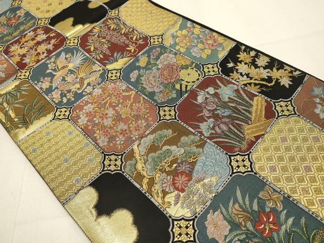平和屋本店▼六通柄袋帯　鳳凰吉祥花文　本金箔　黒地　正絹　逸品　DABJ3883du