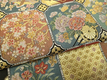 平和屋本店▼六通柄袋帯　鳳凰吉祥花文　本金箔　黒地　正絹　逸品　DABJ3883du