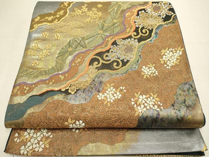 平和屋本店▼六通柄袋帯　幽幻秀彩　本金箔二重織　正絹　逸品　DABJ3885du