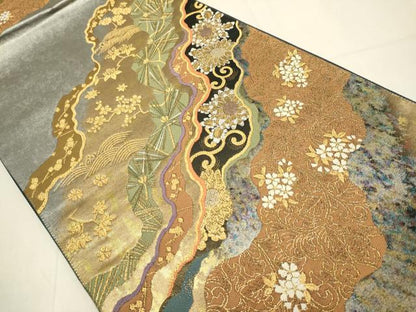 平和屋本店▼六通柄袋帯　幽幻秀彩　本金箔二重織　正絹　逸品　DABJ3885du