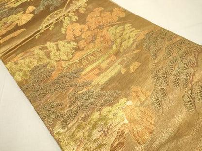 平和屋本店▼六通柄袋帯　風景文　純金箔　鈴乃屋扱い　正絹　逸品　DABJ3886du