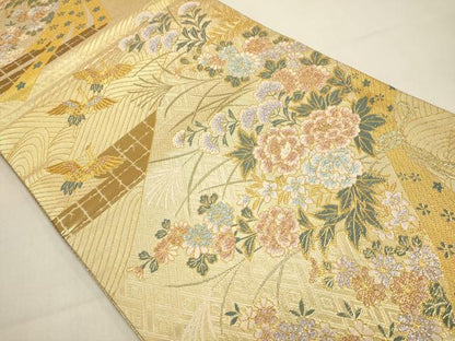 平和屋本店▼佐賀錦　六通柄袋帯　束ね熨斗飛鶴花文　本金箔二重織　正絹　逸品　DABJ3887du