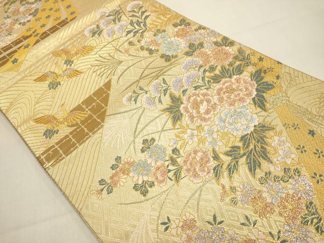 平和屋本店▼佐賀錦　六通柄袋帯　束ね熨斗飛鶴花文　本金箔二重織　正絹　逸品　DABJ3887du