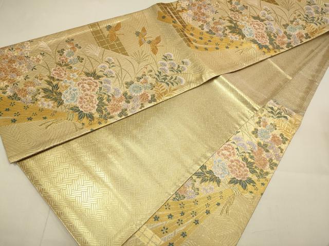 平和屋本店▼佐賀錦　六通柄袋帯　束ね熨斗飛鶴花文　本金箔二重織　正絹　逸品　DABJ3887du