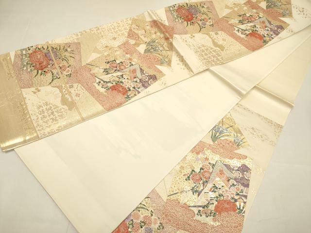 平和屋本店▼西陣　廣部商事謹製　六通柄袋帯　色紙御所車文　九百本金弐重織　証紙付き　正絹　逸品　DABJ3889du
