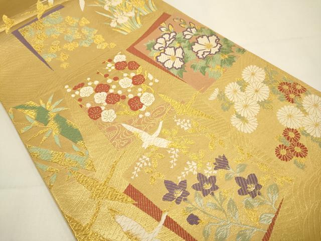 平和屋本店▼六通柄袋帯　色紙重ね飛鶴花文　本金　九百錦　正絹　逸品　DABJ3890du