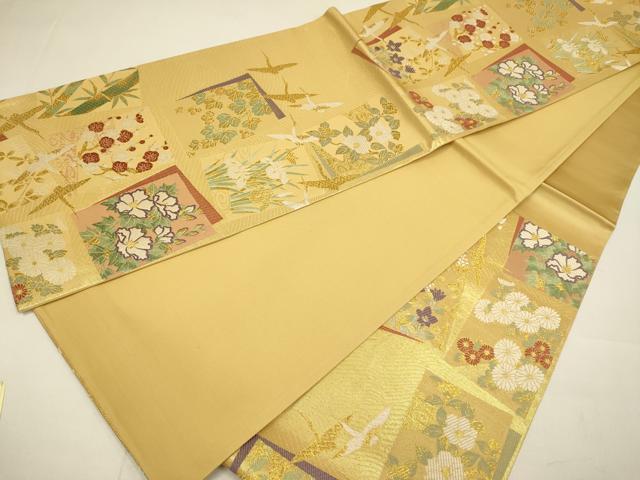 平和屋本店▼六通柄袋帯　色紙重ね飛鶴花文　本金　九百錦　正絹　逸品　DABJ3890du