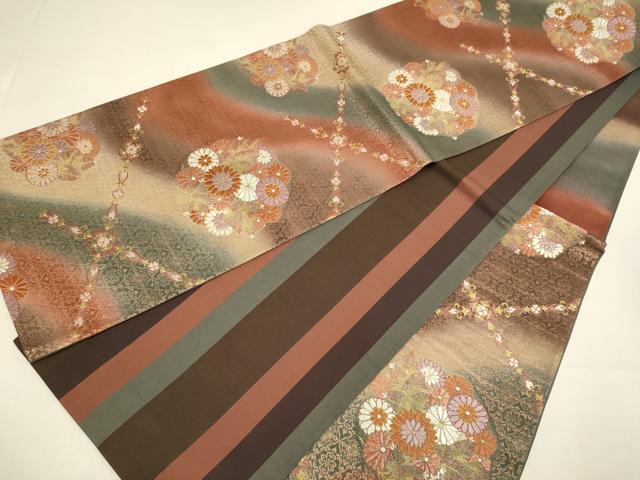平和屋本店▼六通柄袋帯　花丸文　本金糸　正絹　逸品　DABJ3891du