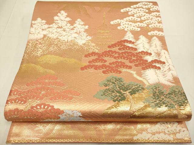 平和屋本店▼六通柄袋帯　風景文　本金箔　正絹　逸品　DABJ3892du