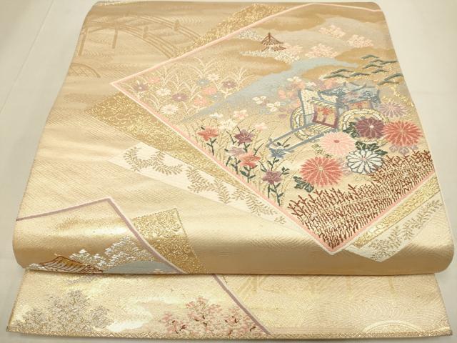 平和屋本店▼六通柄袋帯　色紙錦絵文　本金箔二重箔　正絹　逸品　DABJ3893du