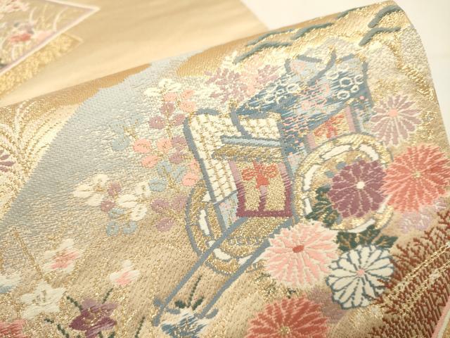 平和屋本店▼六通柄袋帯　色紙錦絵文　本金箔二重箔　正絹　逸品　DABJ3893du
