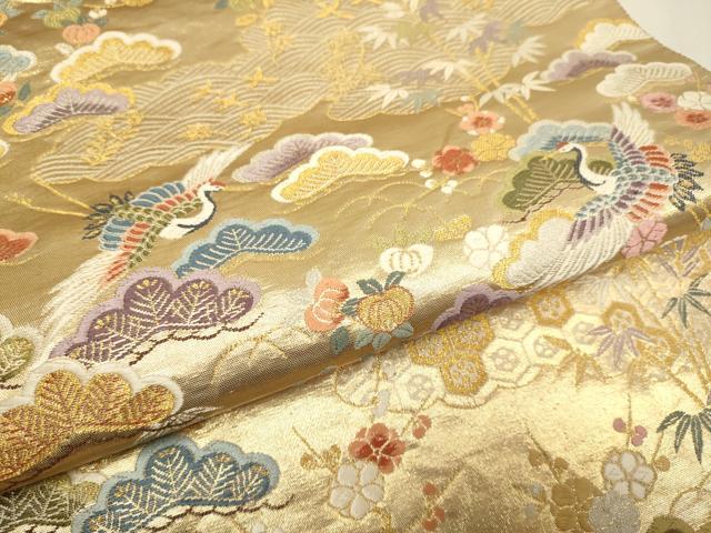 平和屋本店▼六通柄袋帯　松寿慶祥文　本金箔　正絹　逸品　DABJ3894du