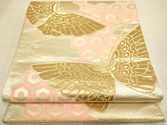 平和屋本店▼西陣　六通柄袋帯　胡蝶文　本金箔24K　証紙付き　正絹　逸品　未使用　DABJ3897du
