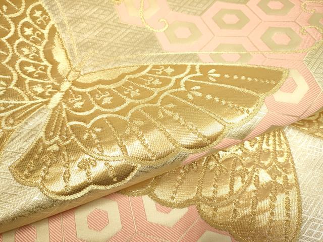 平和屋本店▼西陣　六通柄袋帯　胡蝶文　本金箔24K　証紙付き　正絹　逸品　未使用　DABJ3897du