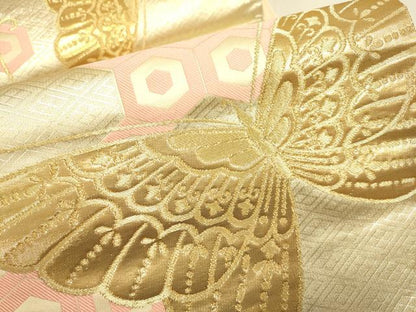 平和屋本店▼西陣　六通柄袋帯　胡蝶文　本金箔24K　証紙付き　正絹　逸品　未使用　DABJ3897du