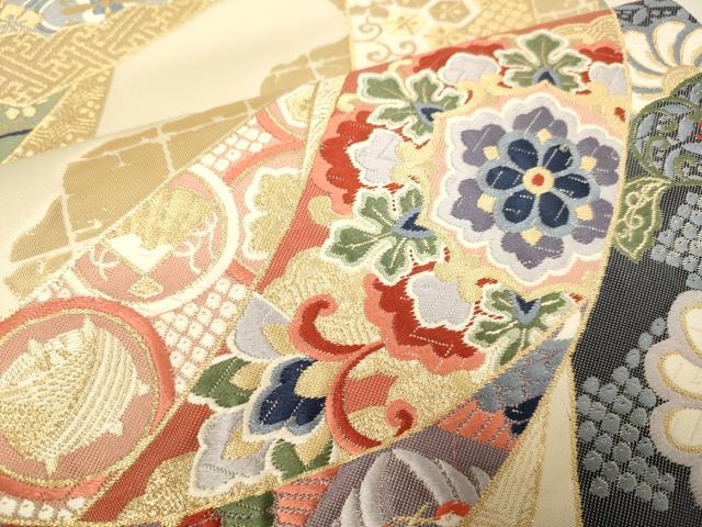平和屋本店▼六通柄袋帯　唐織　熨斗吉祥花っ文　九百錦純金箔24K　正絹　逸品　DABJ3899du